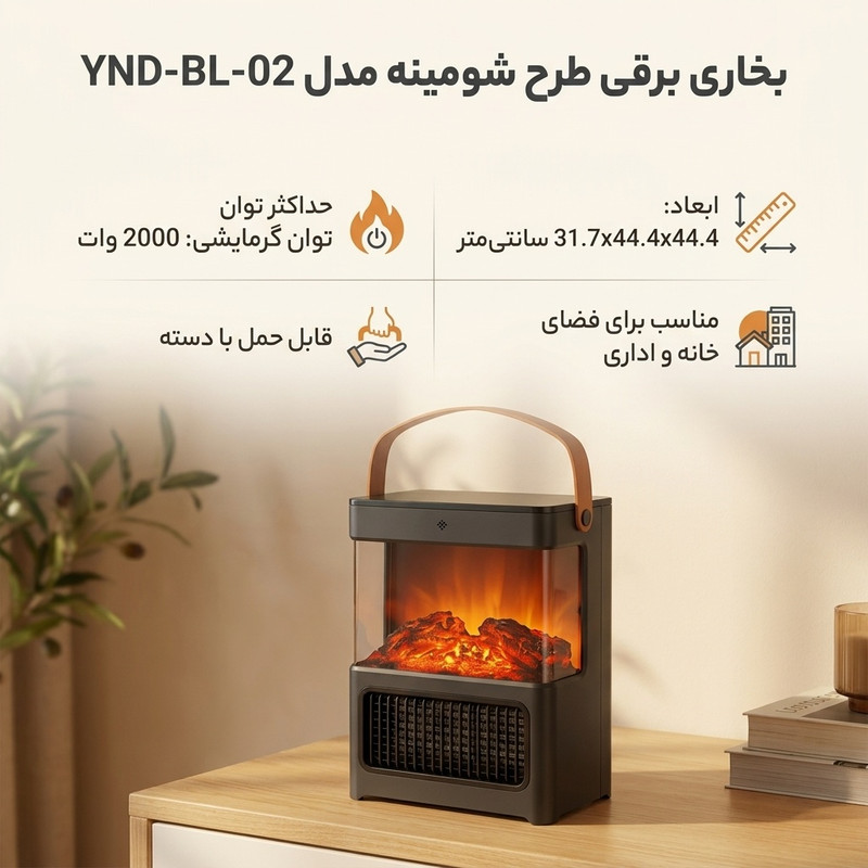 بخاری برقی طرح شومینه مدل YND-BL-02