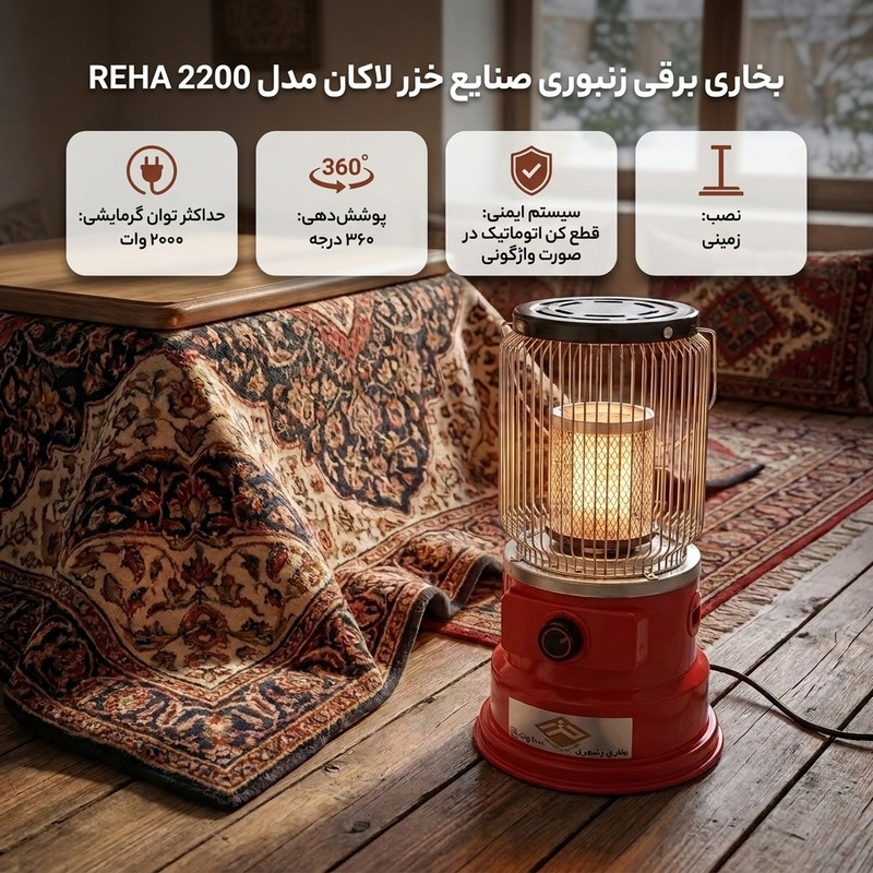 بخاری برقی زنبوری صنایع خزر لاکان مدل REHA 2200
