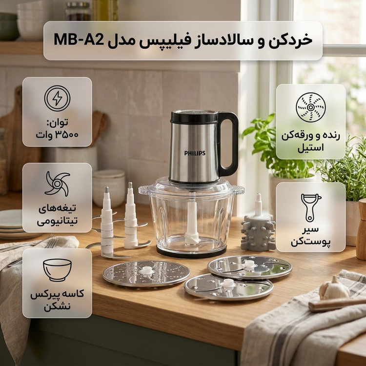 خردکن و سالاد ساز 3800 میلیلیتر فیلیپس مدل MB-A2
