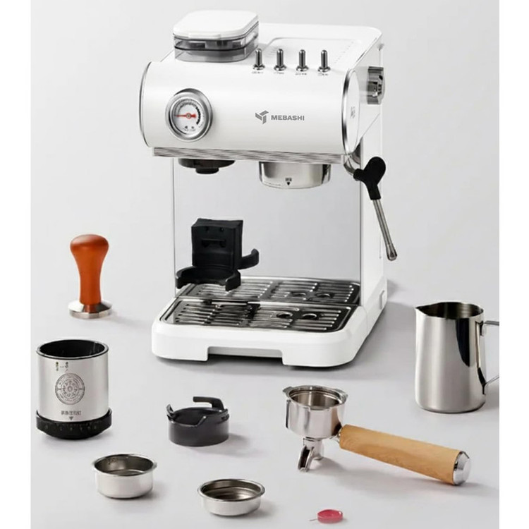 اسپرسوساز 1500 میلیلیتری مباشی مدل ME-CCM2071، مناسب تهیه اسپرسو، کافه لاته و کاپوچینو، دارای 1 عدد نازل قهوه، آسیاب قهوه، سیستم گرم کردن فنجان، سینی چکه گیر، حالت آماده به کار
