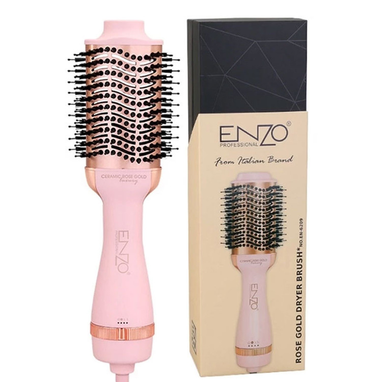 سشوار برسدار حالتدهنده انزو پروفیشینال مدل EN-6209 با توان 1500 وات، موتور DC سوپر سایلنت، برس گرد سرامیکی، تنظیم دما و سرعت دو حالته، باد سرد و گرم، حجمدهنده و کاهش وز مو