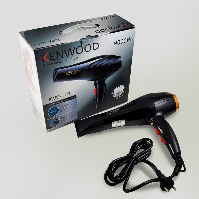 سشوار خانگی 2400 وات کنوود مدل KW-1011، موتور AC، وزن 500 گرم، المنت تیتانیوم، دارای سری متمرکزکننده باریک با ویژگی صافکنندگی، با قابلیت تنظیم دما، باد سرد، سیم گردان