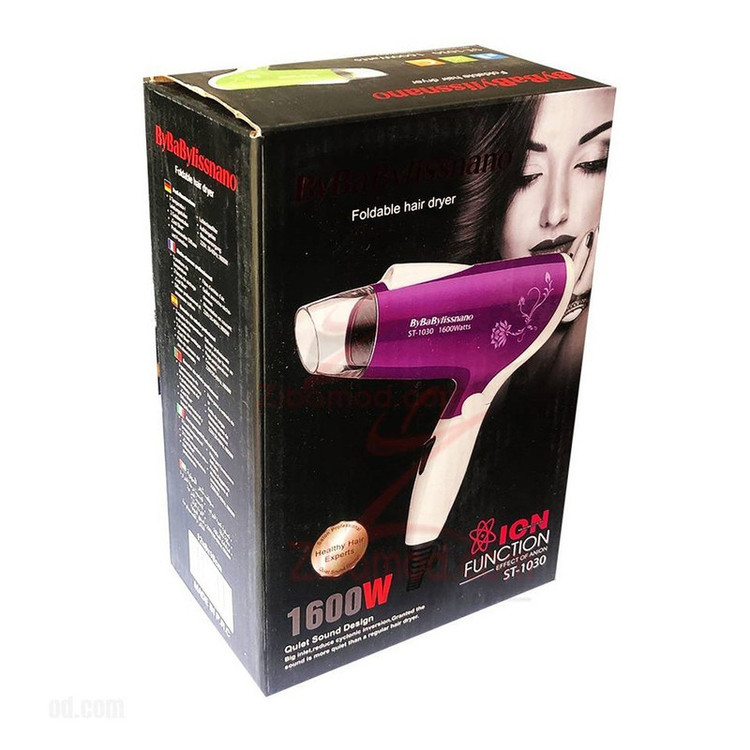 سشوار مسافرتی مدل ST1030_W1600 با توان 1600 وات، تنظیم دما در دو حالت، سرعت یک سرعته، موتور AC، وزن 250 گرم و سری صافکننده