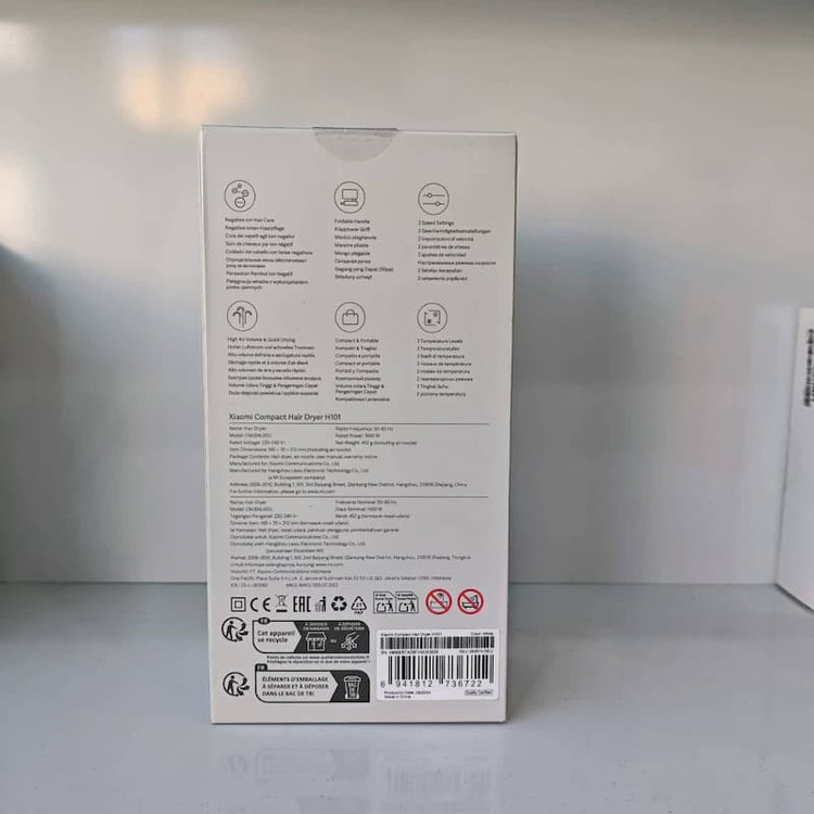 سشوار مسافرتی 1600 وات شیائومی مدل H101 New، موتور AC، وزن 566 گرم، دارای سری متمرکزکننده باریک با ویژگی صافکنندگی، با قابلیت فناوری تولید یون