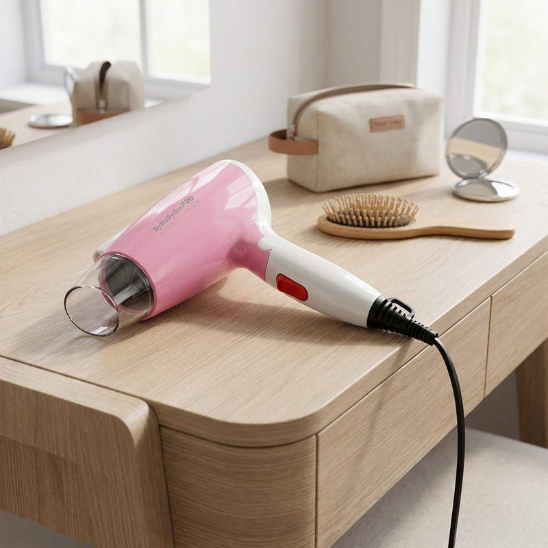 سشوار مسافرتی بای بابیلیس پرو مدل BP-1030 با توان 1600 وات، موتور AC، تنظیمات دو حالته دما و دو سرعته، سری حجمدهنده، وزن 300 گرم، دسته تاشو و خشککن ملایم