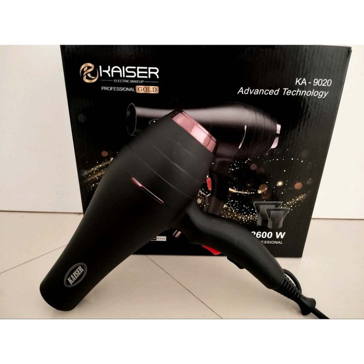 سشوار حرفهای 2600 وات کایسر مدل High Powerful Turbo با موتور AC، تنظیم دما و سرعت سه حالته، دو سری متمرکزکننده هوا، المنت تیتانیوم زیگزاگی، کابل 2 متری OFC، وزن 600 گرم