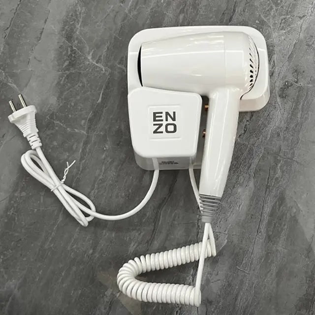 سشوار دیواری خانگی انزو پروفیشینال مدل EN-6005 با موتور AC، توان 1600 وات، تنظیمات دما در سه حالت، تنظیم سرعت در دو سرعته، سری صافکننده و حجمدهنده، وزن 500 گرم