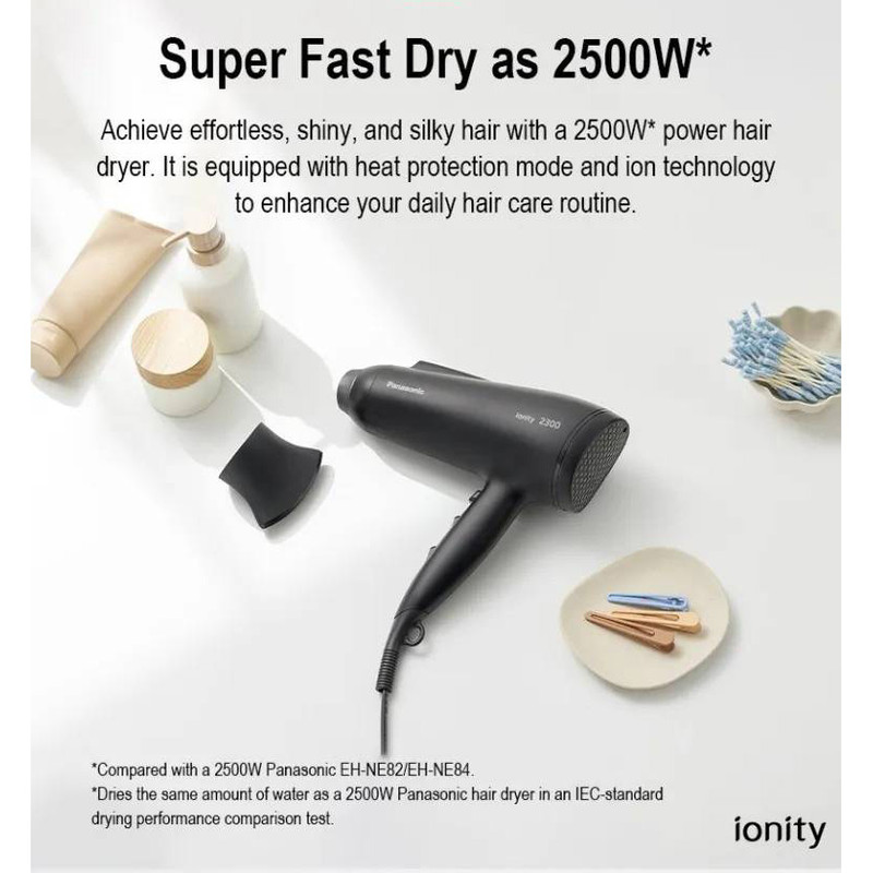 سشوار خانگی 2300 وات پاناسونیک مدل EH-NE85، موتور AC، وزن 460 گرم، دارای سری متمرکزکننده باریک با ویژگی صافکنندگی، با قابلیت فناوری تولید یون