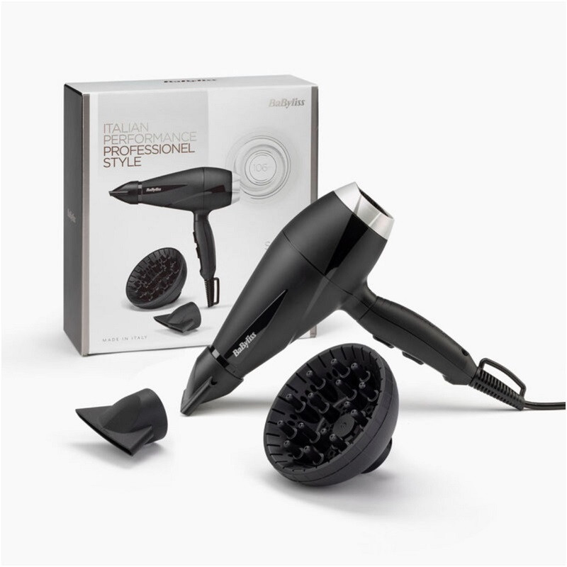 سشوار حرفهای بابیلیس مدل Style pro 2100 وات، تنظیمات دما و سرعت دو حالته، همراه با سه سری صافکننده، حجمدهنده و متمرکزکننده، پخش یکنواخت گرما و تقویت فر طبیعی مو