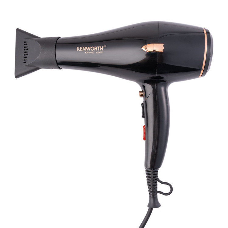 سشوار حرفهای 2400 وات کنورث مدل KW-9030، موتور AC، وزن 1050 گرم، المنت فلز، دارای سری متمرکزکننده باریک، متمرکزکننده پهن با ویژگی صافکنندگی، با قابلیت فناوری تولید یون