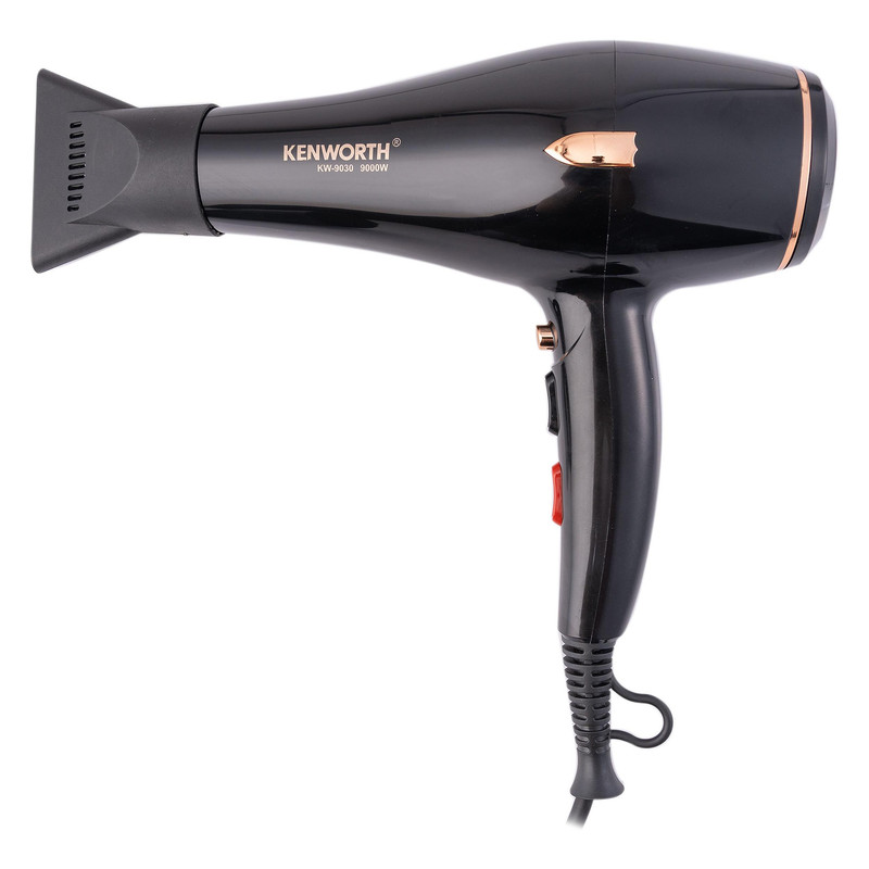 سشوار حرفهای 2400 وات کنورث مدل KW-9030، موتور AC، وزن 1050 گرم، المنت فلز، دارای سری متمرکزکننده باریک، متمرکزکننده پهن با ویژگی صافکنندگی، با قابلیت فناوری تولید یون