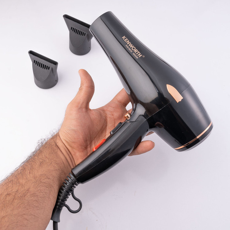 سشوار حرفهای 2400 وات کنورث مدل KW-9030، موتور AC، وزن 1050 گرم، المنت فلز، دارای سری متمرکزکننده باریک، متمرکزکننده پهن با ویژگی صافکنندگی، با قابلیت فناوری تولید یون