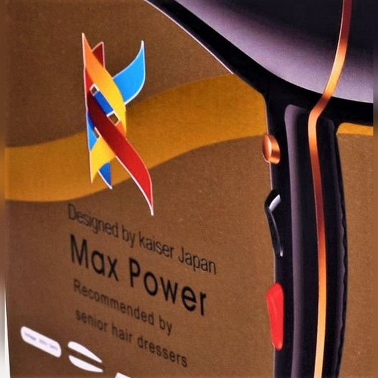 سشوار حرفهای 2400 وات کایسر مدل Max Power کد KA-9080، موتور AC، وزن 1000 گرم، المنت تیتانیوم، دارای سری متمرکزکننده باریک، متمرکزکننده پهن با ویژگی صافکنندگی، حجمدهندگی، با قابلیت باد سرد
