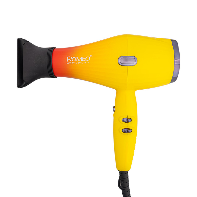 سشوار حرفهای 2200 وات رومئو مدل RM-5151، موتور AC، وزن 682 گرم، دارای سری متمرکزکننده باریک با ویژگی صافکنندگی، با قابلیت باد سرد، فناوری تولید یون
