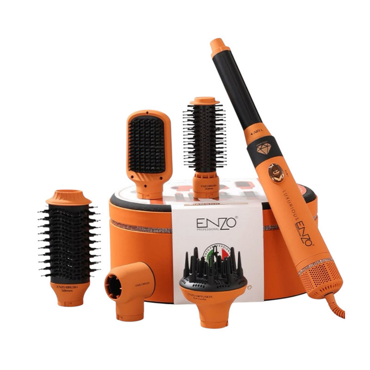 سشوار برسدار حالتدهنده انزو پروفیشینال مدل EN-4133 pro 7in1 با توان 1500 وات، موتور BLDC، فناوری یون منفی، تنظیمات دما و سرعت سه حالته، سریهای قابل تعویض و المنت سرامیکی، مناسب حرفهای و آرایشگاهی