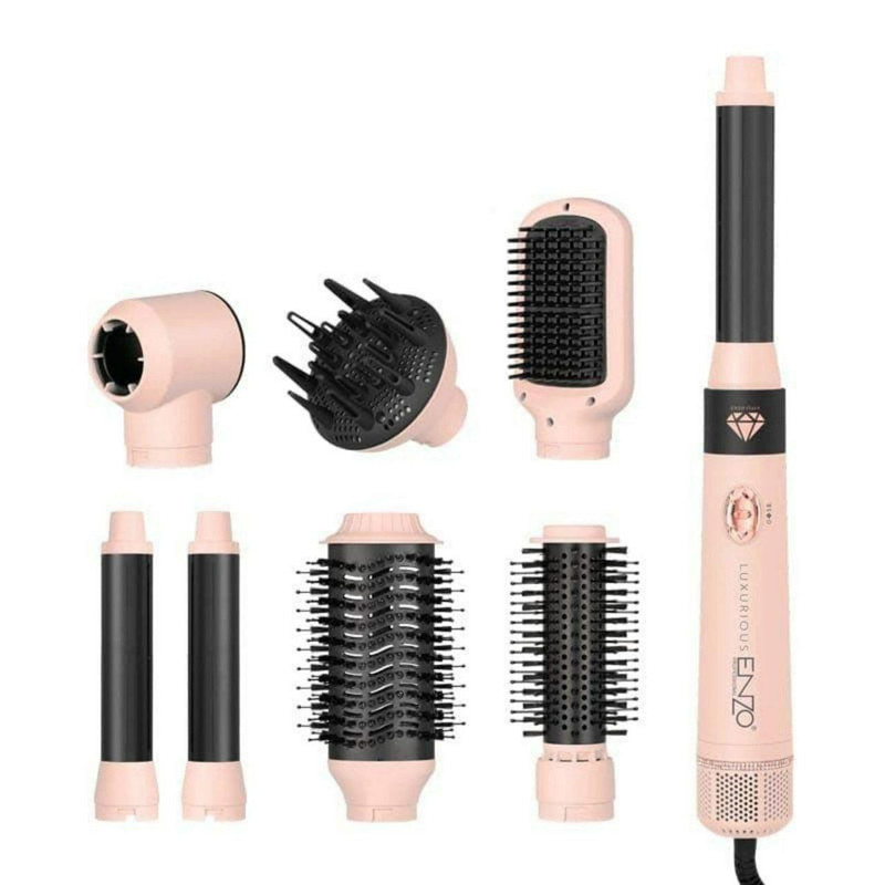 سشوار برسدار حالتدهنده انزو پروفیشینال مدل EN-4133 pro 7in1 با توان 1500 وات، موتور BLDC، فناوری یون منفی، تنظیمات دما و سرعت سه حالته، سریهای قابل تعویض و المنت سرامیکی، مناسب حرفهای و آرایشگاهی