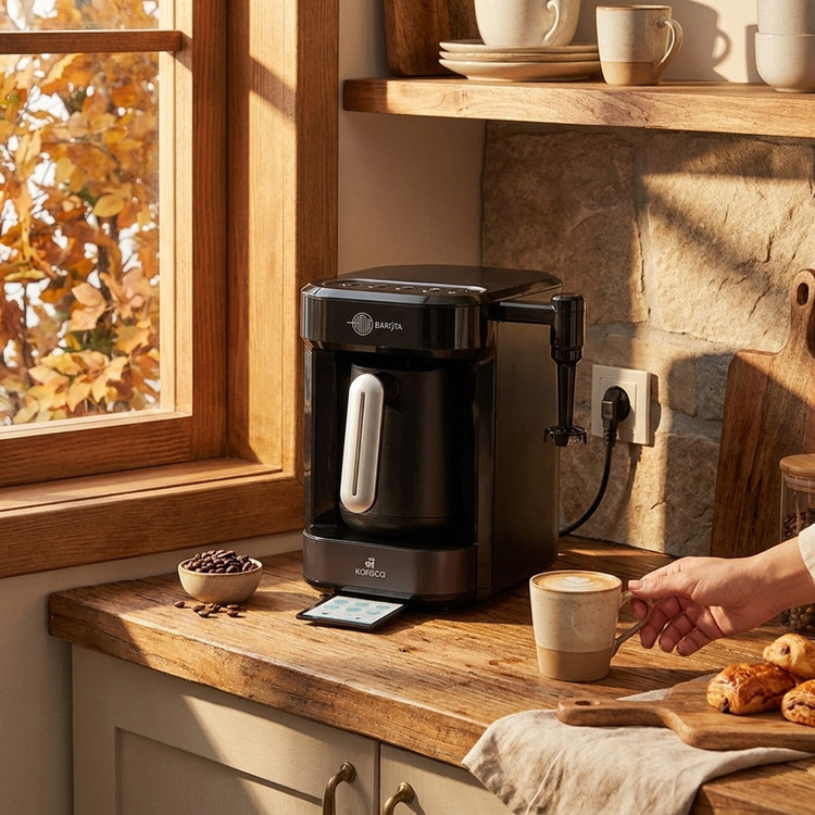 قهوهساز کاراجا مدل Barista Türk، ظرفیت دمآوری پنج فنجان با فیلتر الیافی، دارای کف ساز شیر