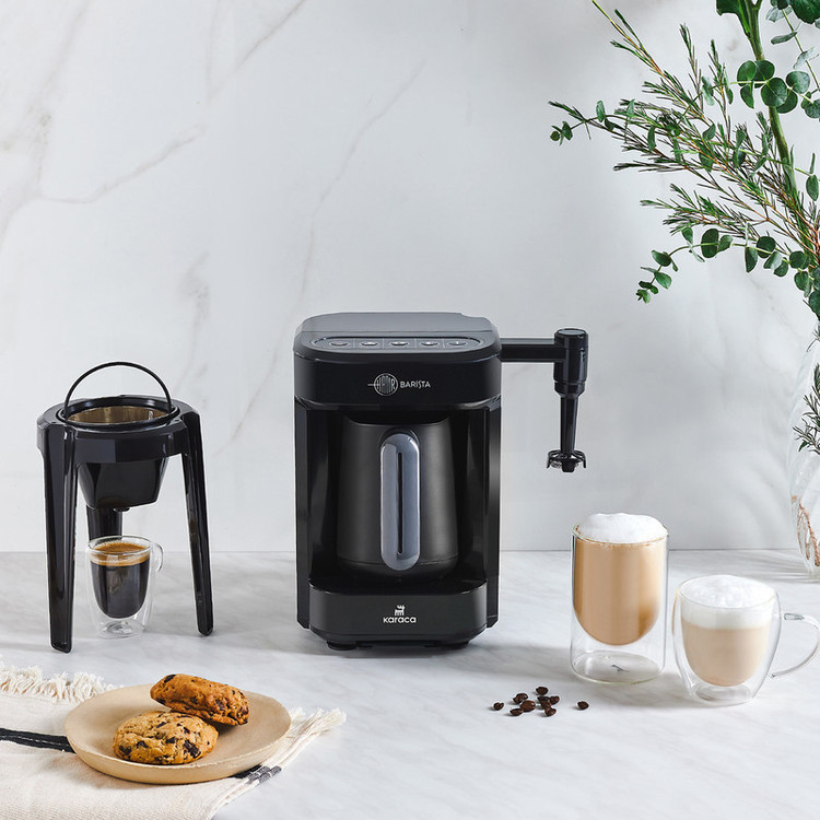 قهوهساز کاراجا مدل Barista Türk، ظرفیت دمآوری پنج فنجان با فیلتر الیافی، دارای کف ساز شیر