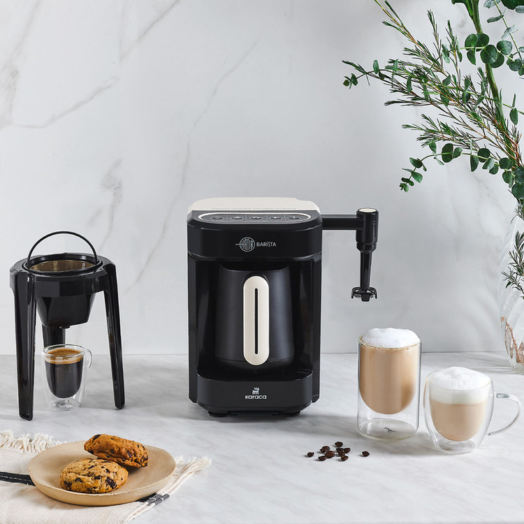 قهوهساز کاراجا مدل Barista Türk، ظرفیت دمآوری پنج فنجان با فیلتر الیافی، دارای کف ساز شیر