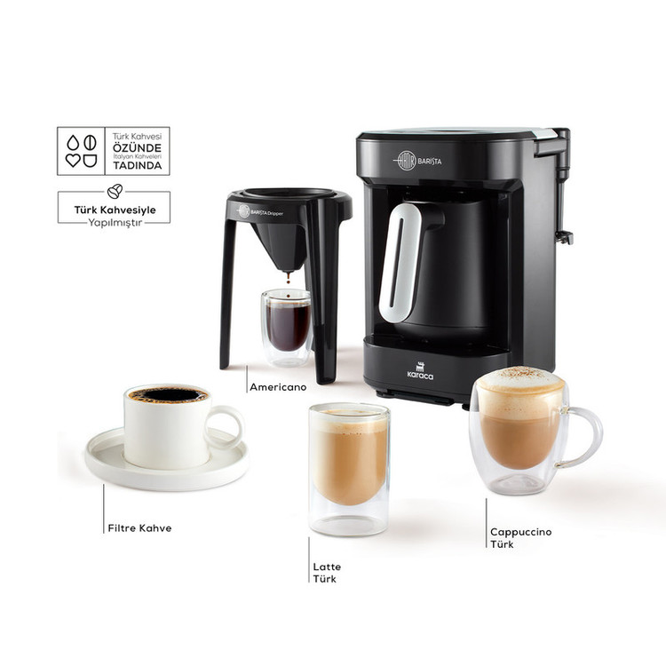 قهوهساز کاراجا مدل Barista Türk، ظرفیت دمآوری پنج فنجان با فیلتر الیافی، دارای کف ساز شیر