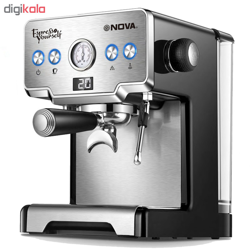 اسپرسوساز 1700 میلیلیتری نوا مدل NOVA NCM-128EXPS، مناسب تهیه اسپرسو، کافه لاته، موکا، کاپوچینو و ماکیاتو، دارای 1 عدد نازل قهوه، سیستم گرم کردن فنجان