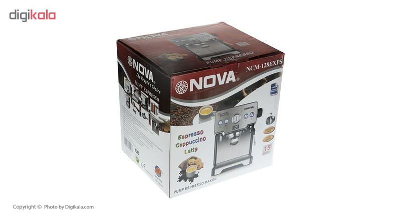 اسپرسوساز 1700 میلیلیتری نوا مدل NOVA NCM-128EXPS، مناسب تهیه اسپرسو، کافه لاته، موکا، کاپوچینو و ماکیاتو، دارای 1 عدد نازل قهوه، سیستم گرم کردن فنجان