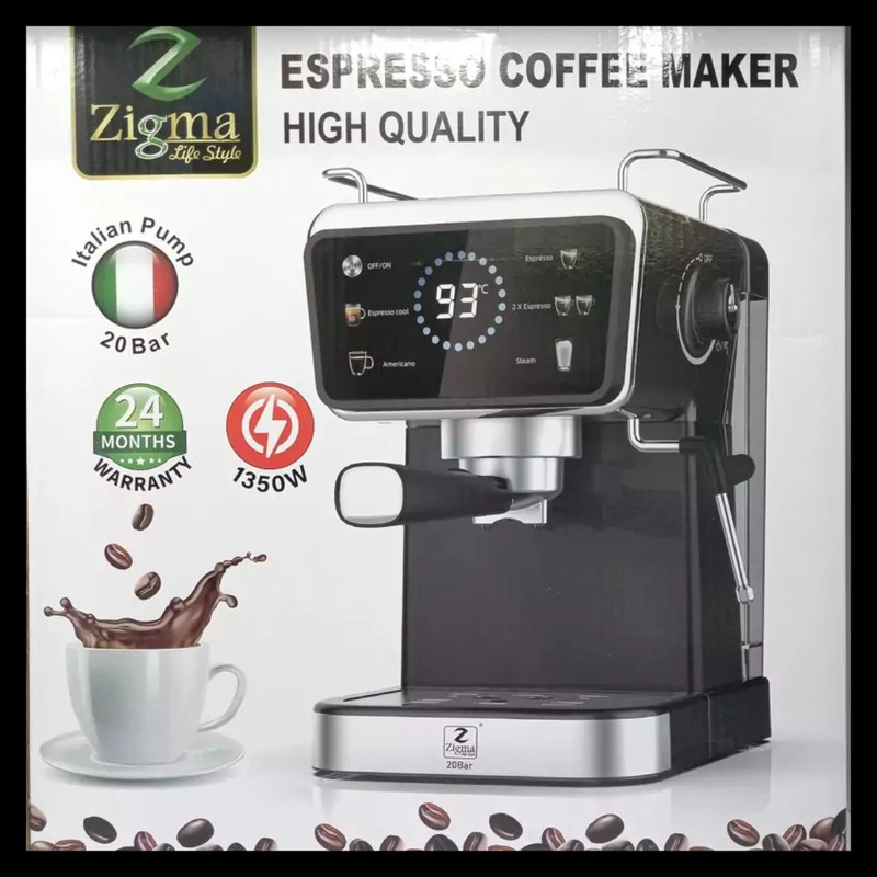 اسپرسوساز 1800 میلیلیتری زیگما مدل LP-20B، با مصرف پودر قهوه، مناسب تهیه اسپرسو، کافه لاته، موکا، کاپوچینو و امریکانو، دارای 1 عدد نازل قهوه، حالت آماده به کار، سیستم گرم کردن فنجان، سینی چکه گیر