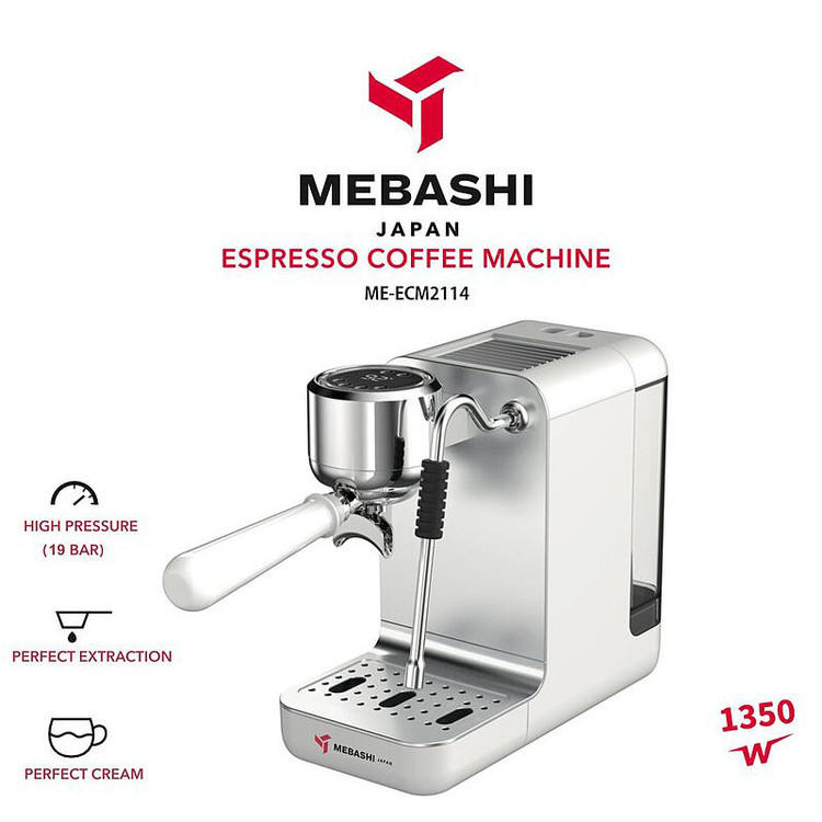 اسپرسوساز مباشی مدل ME-ECM 2114، با مصرف پودر قهوه، مناسب تهیه اسپرسو و کاپوچینو، دارای 1 عدد نازل قهوه، تنظیم دما، سینی چکهگیر، سیستم گرم کردن فنجان
