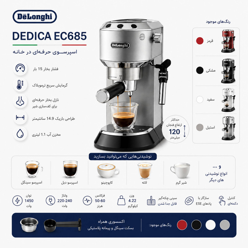 اسپرسو ساز 1100 میلیلیتر دلونگی مدل EC685
