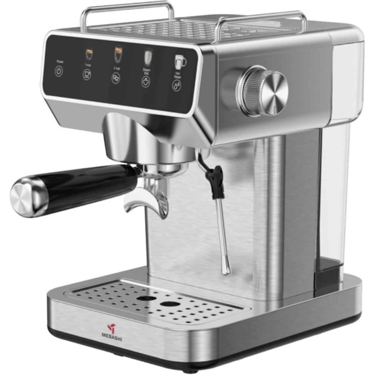 اسپرسوساز نیمه صنعتی 1500 میلیلیتری مباشی مدل ME-ECM2113، با مصرف پودر قهوه، مناسب تهیه اسپرسو، کاپوچینو، ماکیاتو، لاته و موکا، دارای 2 عدد نازل قهوه، سیستم گرم کردن فنجان، سینی چکه گیر