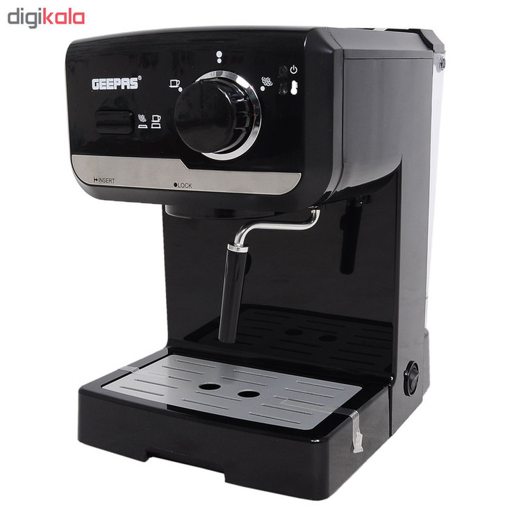 اسپرسوساز 1500 میلیلیتری جی پاس مدل GCM-6108، با مصرف پودر قهوه، مناسب تهیه اسپرسو، کافه لاته و کاپوچینو، دارای 1 عدد نازل قهوه