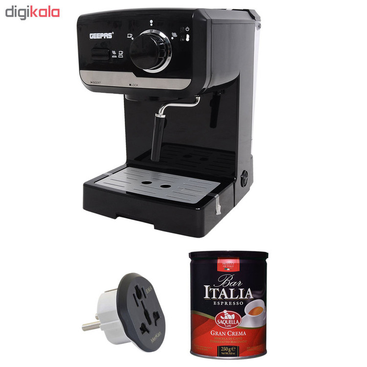 اسپرسوساز 1500 میلیلیتری جی پاس مدل GCM-6108، با مصرف پودر قهوه، مناسب تهیه اسپرسو، کافه لاته و کاپوچینو، دارای 1 عدد نازل قهوه