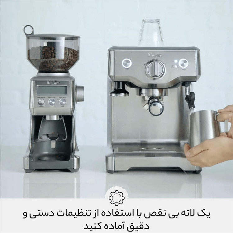 اسپرسوساز خانگی 1800 میلیلیتری سیج مدل Duo Temp Pro، با مصرف پودر قهوه، مناسب تهیه اسپرسو، کافه لاته، کاپوچینو، امریکانو و فلت وایت، دارای 2 عدد نازل قهوه، سیستم گرم کردن فنجان