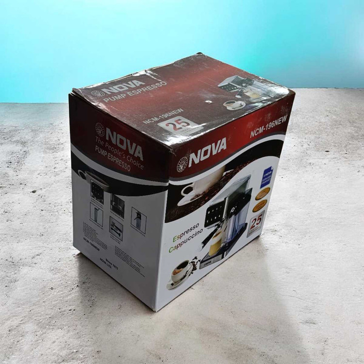 اسپرسوساز نیمهصنعتی نوا مدل NCM-196 NEW با فشار 25 بار، مخزن آب 1.5 لیتری، مخزن شیر 700 میلیلیتری و صفحه نمایش تمام لمسی