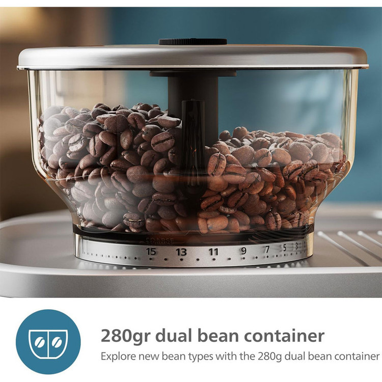 اسپرسوساز فیلیپس مدل PSA3228/41 با توان 1350 وات، 2 نازل قهوه، فومساز اتوماتیک، تمپر قهوه و بدنه فلزی ضد اثر انگشت