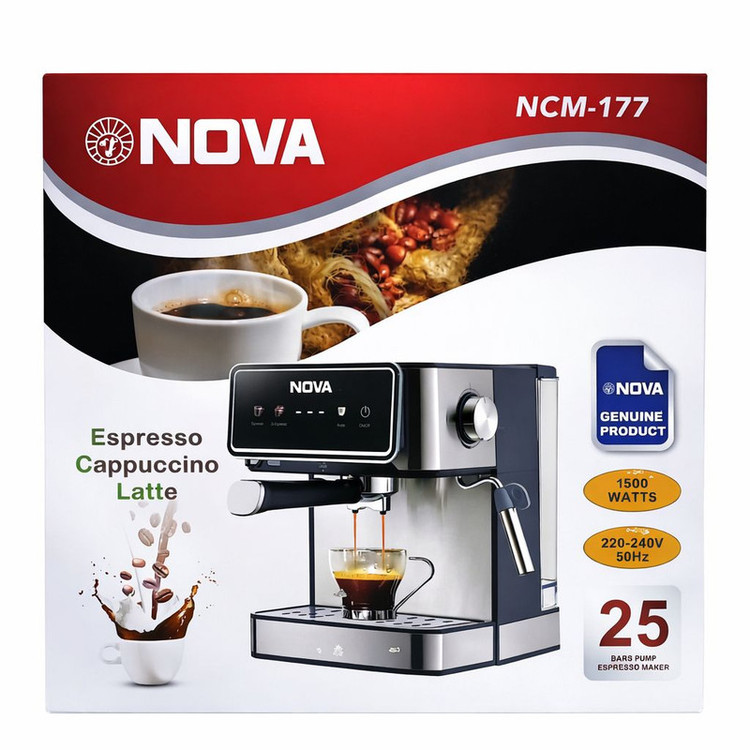 اسپرسوساز خانگی 1700 میلیلیتری نوا مدل NCM-177 با فشار بخار 25 بار، پنل لمسی و قابلیت تهیه فوم شیر