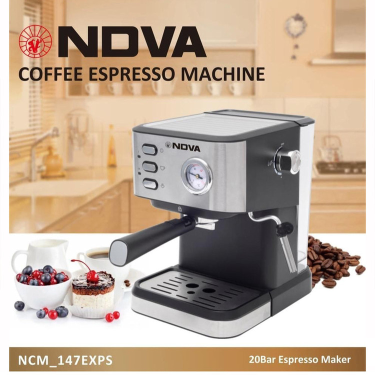 اسپرسوساز 1600 میلیلیتری نوا مدل NCM-147، با مصرف پودر قهوه، مناسب تهیه اسپرسو، کافه لاته و کاپوچینو، دارای 1 عدد نازل قهوه، تنظیم میزان بخاردهی