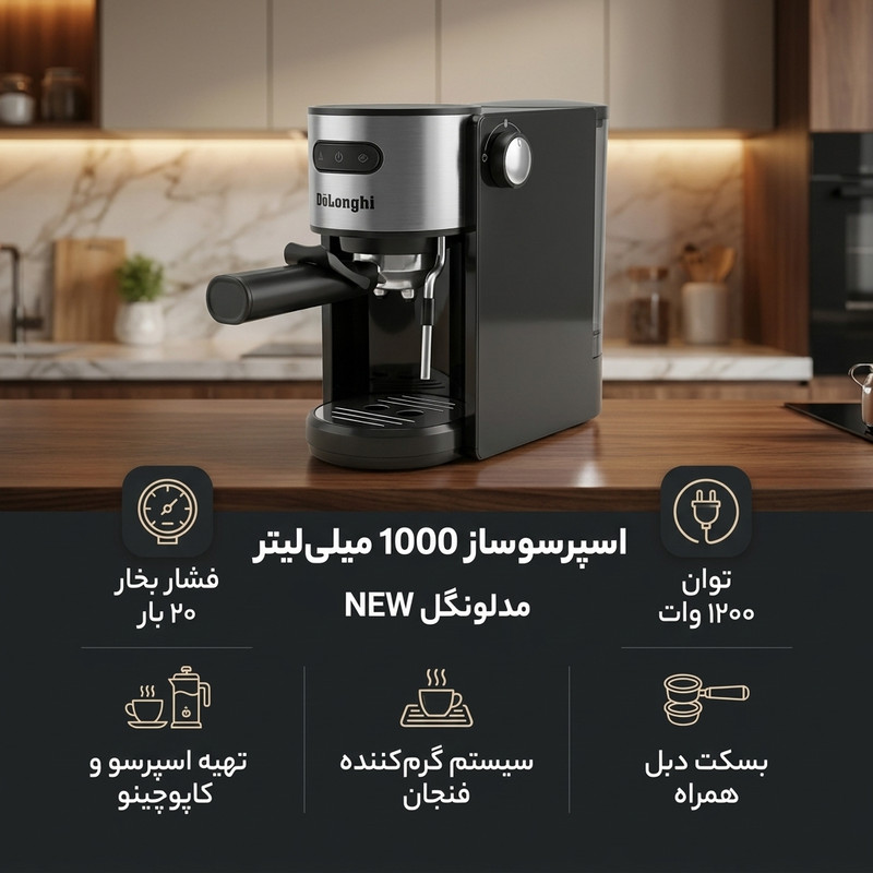 اسپرسو ساز 1000 میلیلیتر دلونگی مدل NEW