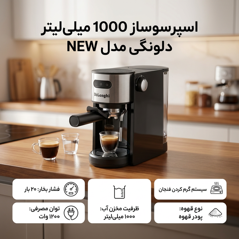 اسپرسو ساز 1000 میلیلیتر دلونگی مدل NEW