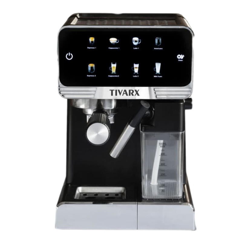 اسپرسوساز 1250 میلیلیتری تیوارکس مدل TX-7477، مناسب تهیه اسپرسو، کافه لاته، موکا، کاپوچینو، ماکیاتو، ریسترتو، لانگو، آمریکانو، کافه اوله و فلت وایت، دارای 1 عدد نازل قهوه، حالت آماده به کار، سیستم گرم کردن فنجان، سینی چکه گیر، مکانیزم نظافت خودکار