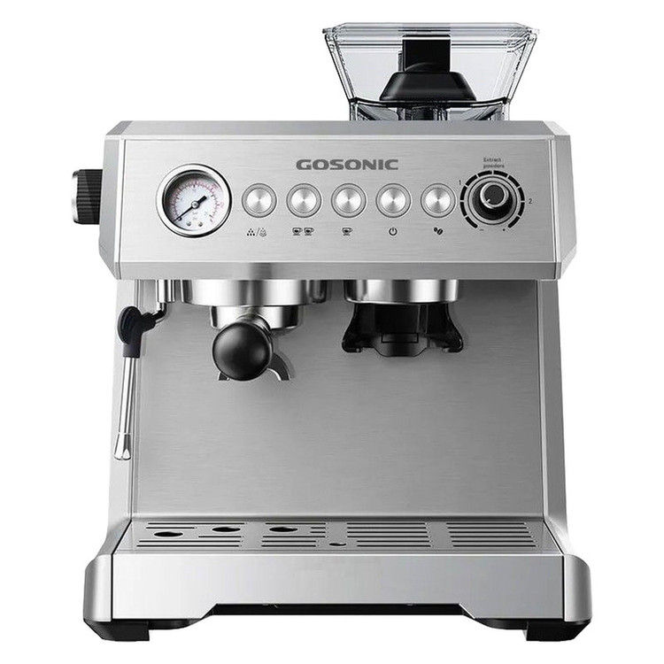 اسپرسوساز 2300 میلیلیتری گوسونیک مدل GEM-880، با مصرف دانه قهوه، مناسب تهیه اسپرسو، کافه لاته، کاپوچینو، ماکیاتو و امریکانو، دارای 1 عدد نازل قهوه، سیستم گرم کردن فنجان، مکانیزم نظافت خودکار، سینی چکهگیر، تنظیم میزان بخاردهی
