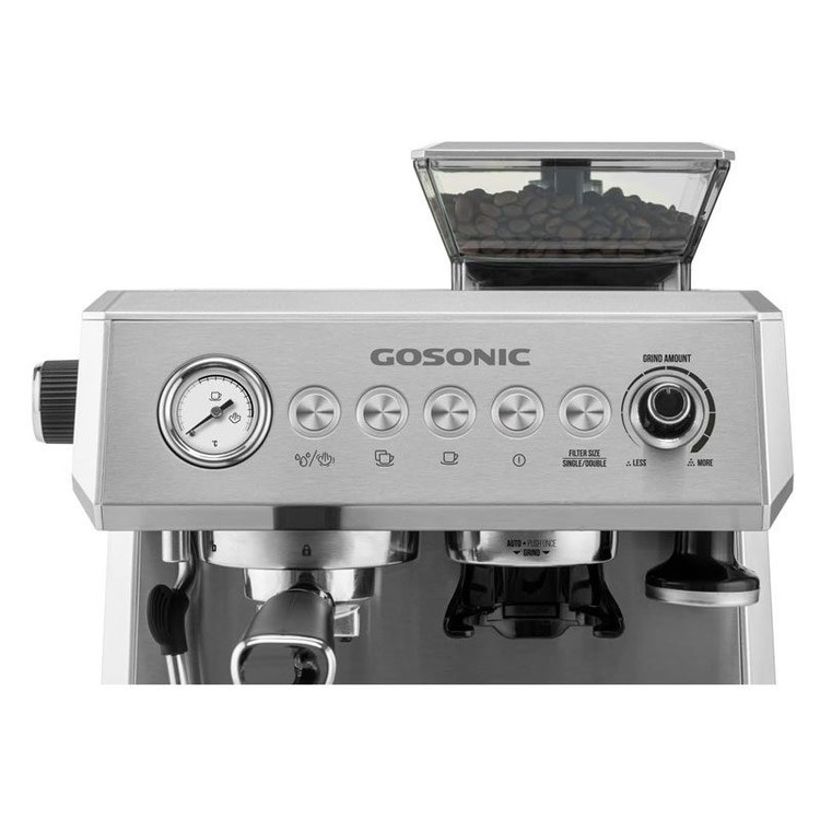 اسپرسوساز 2300 میلیلیتری گوسونیک مدل GEM-880، با مصرف دانه قهوه، مناسب تهیه اسپرسو، کافه لاته، کاپوچینو، ماکیاتو و امریکانو، دارای 1 عدد نازل قهوه، سیستم گرم کردن فنجان، مکانیزم نظافت خودکار، سینی چکهگیر، تنظیم میزان بخاردهی