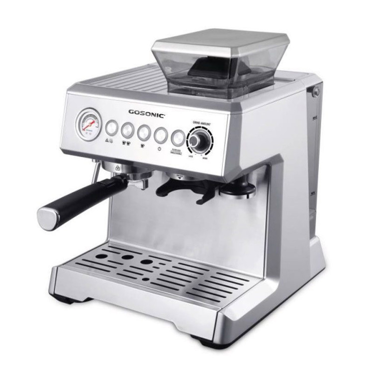 اسپرسوساز 2300 میلیلیتری گوسونیک مدل GEM-880، با مصرف دانه قهوه، مناسب تهیه اسپرسو، کافه لاته، کاپوچینو، ماکیاتو و امریکانو، دارای 1 عدد نازل قهوه، سیستم گرم کردن فنجان، مکانیزم نظافت خودکار، سینی چکهگیر، تنظیم میزان بخاردهی