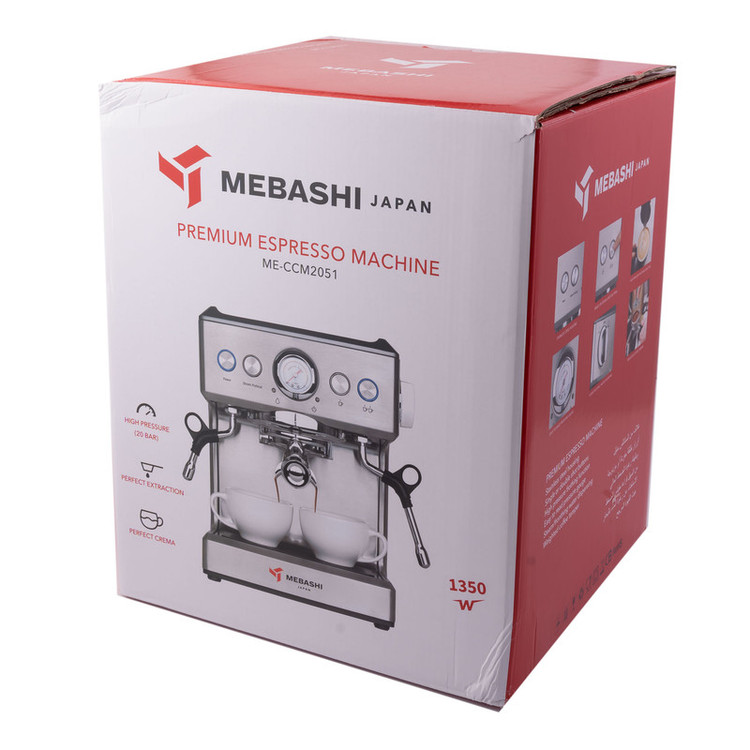اسپرسوساز خانگی 2700 میلیلیتری مباشی مدل ME-CCM2051، مناسب تهیه اسپرسو، دارای 1 عدد نازل قهوه، حالت آماده به کار، سینی چکه گیر