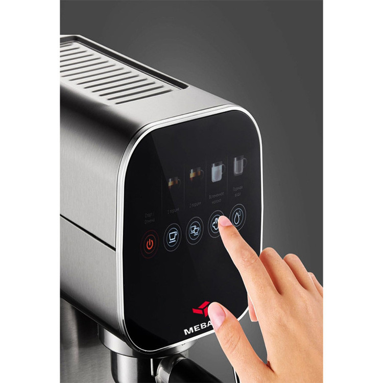 اسپرسو ساز خانگی 0.9 لیتری مباشی مدل ME-ECM2112، نیمه اتوماتیک با مصرف پودر قهوه، مناسب تهیه اسپرسو، کاپوچینو و کافه لاته، دارای یک عدد نازل قهوه، تنظیم میزان بخاردهی