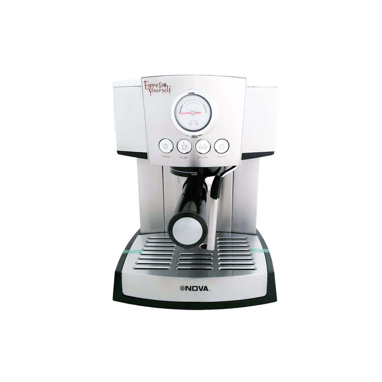 اسپرسوساز 1500 میلیلیتری نوا مدل NCM-127EXPS، با مصرف پودر قهوه، مناسب تهیه اسپرسو، کافه لاته، موکا، کاپوچینو و ماکیاتو، دارای سیستم گرم کردن فنجان