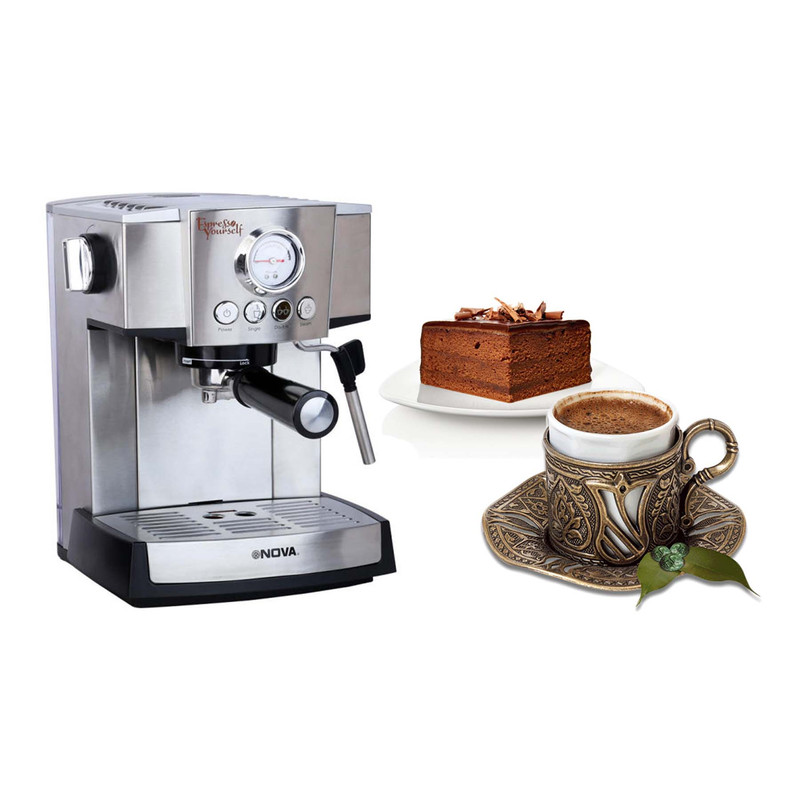 اسپرسوساز 1500 میلیلیتری نوا مدل NCM-127EXPS، با مصرف پودر قهوه، مناسب تهیه اسپرسو، کافه لاته، موکا، کاپوچینو و ماکیاتو، دارای سیستم گرم کردن فنجان