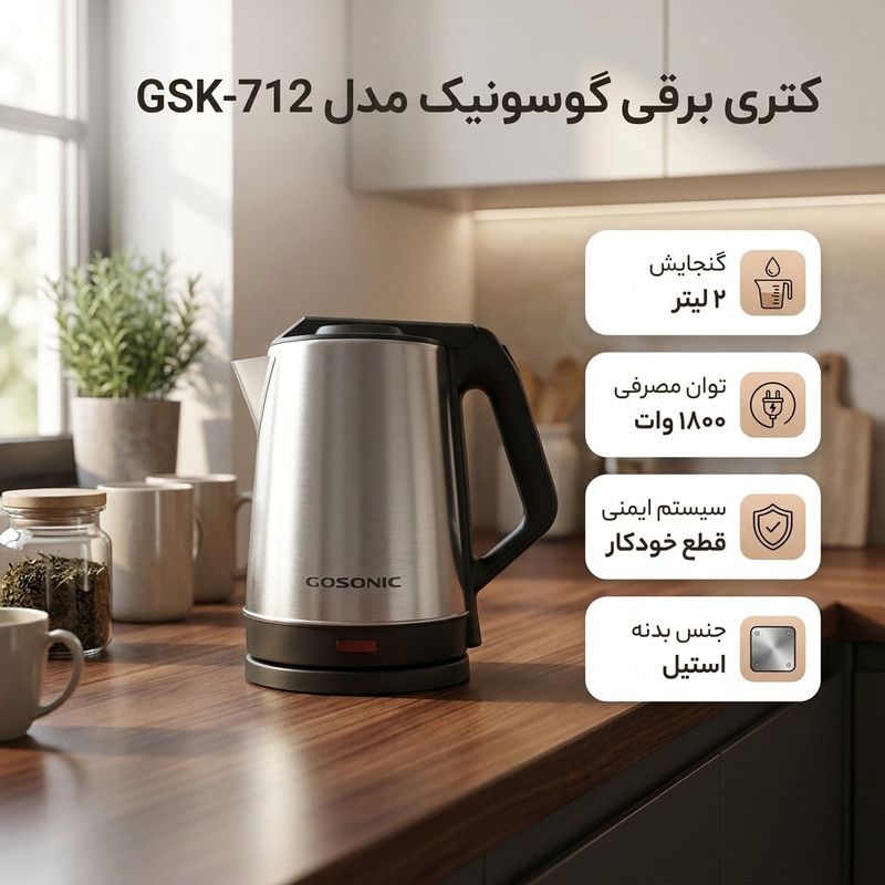 کتری برقی گوسونیک مدل GSK-712 گنجایش 2 لیتر