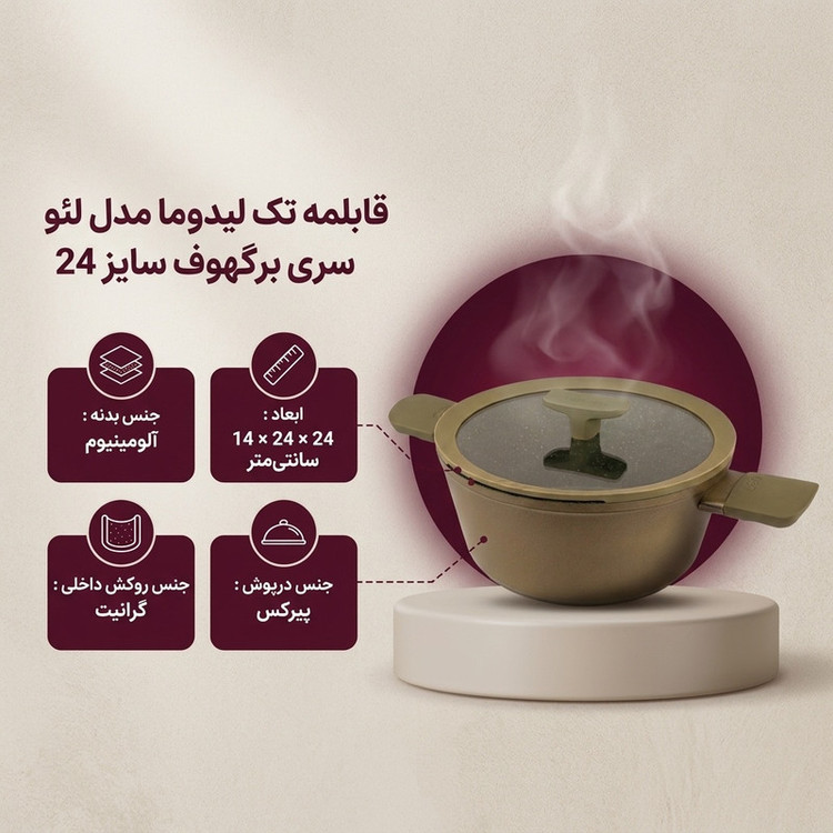 قابلمه تک دو رو گرانیت فورج لیدوما مدل لئو سری برگهوف سایز 24