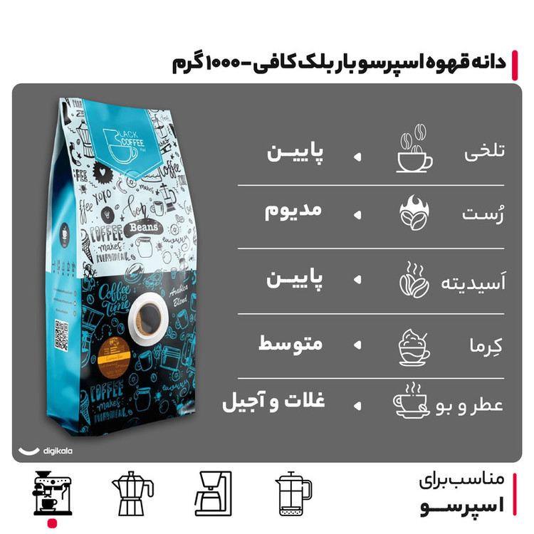 دانه قهوه 70% عربیکا 30% روبوستا بلک کافی - 1000 گرم
